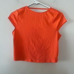 SHEIN Orange Ribbed Short Sleeve Crop Top